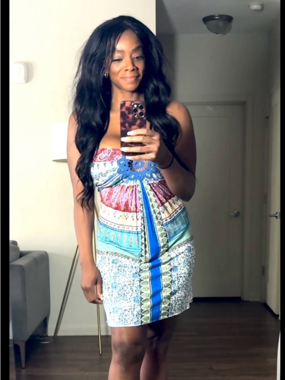 Sky Strapless Printed Summer Dress Sz L
